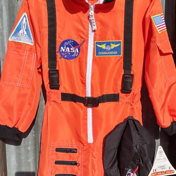 NWT Kid Astronaut Jumpsuit w/ Embroidered Cap Official Patches Orange Size 6-8 - Picture 7 of 14